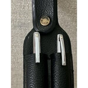Vintage Sheaffer Chrome Pen and Pencil Set USA White Dot Black Leather Case
